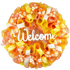 Bright Orange Summer Wreath - Welcome Yellow Spring Decor - Front Porch Decorations