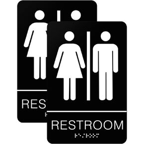 2-Pack Restroom Sign, 9" x 6" Bathroom Sign For Business - Unisex Braille Restroom Sign with Strong 3M Tape for Office/Bathroom/Door or Wall Decor