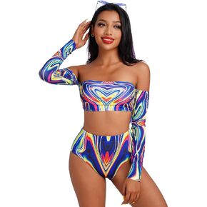 ABAFIP Women's Rave Outfits 2 Piece Crop Top Mini Skirt Swimsuits Going Out Party Music Festival Dancewear