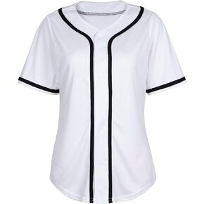 Womens Baseball Jersey Shirt Button Down Blank Softball Jersey Short Sleeve Hip Hop Active Hipster Shirts