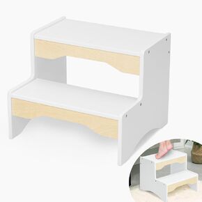 Frogprin خشبية طفل خطوة البراز، 2 خطوة البراز للأطفال بالوعة الحمام، قعادة بيضاء خطوة البراز للأطفال، الطفل يخطو البراز للمطبخ الحضانة غرفة نوم مزدوجة الارتفاع، قوي غير قابل للانزلاق للأطفال البالغين in Kuwait