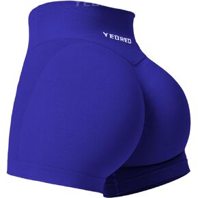 YEOREO Workout Gym Shorts for Women Scrunch Butt Lift V Cross Waist 3" Short Pants Dark Blue S
