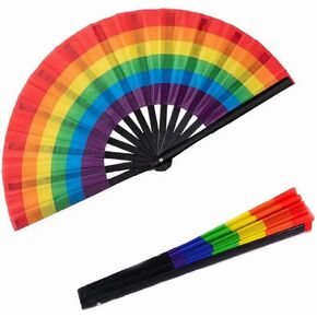 HANSAMU Big Rainbow Hand Fan Pride Colorful Folding Rave Handheld Fans for Women Men Pride Day Festival Parade, Cosplay Costume Photo Props, Party Performance, Dance, Decorations