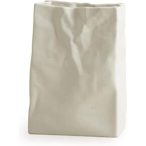 Crinkle Paper Bag Shape Ceramic Vase, Large Capacity for Flower Arrangement, Bookshelf Decorative