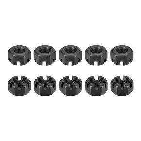 DTGN M12x1.25mm(DxP) Slotted Hex Castle Nuts - 10Pack - Good for Machinery Repairing - Carbon Steel Blackened Hexagon Nuts - Black