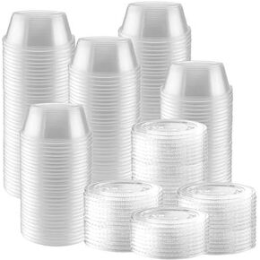 NYHI 200-Pack of Clear Plastic Jello Shot Cup Containers with Snap on Leak Proof Lids Jello Shooter Shot Cups Compact Food Storage for Portion Control, 1-2-5 oz Sauces Liquid Dips 2 oz