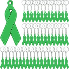 Taiyin 60 Pcs Mental Health Awareness Keychain Green Ribbon Jewelry Health Cerebral Palsy Organ Donor Awareness Public Charity Events Favor in Kuwait