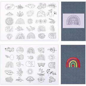 50pcs Hand Sewing Stabilizers Patterns, Water Soluble Hand Sewing Stabilizers Stick and Stitch Embroidery Paper with Pre-Printed Flower and Leaf Transfers for Hand Sewing Beginners (Rainbow)
