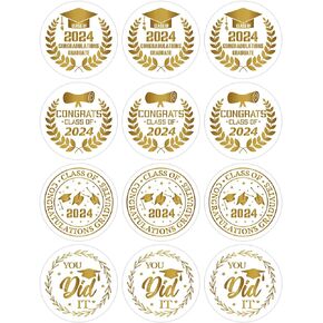 Lucleag 360PCS Golden Graduation Envelope Seals Stickers, Glitter Gold Clear Graduation Envelope Stickers for Class of 2024 Graduation Party Gifts Cards Present Decorations, 1.5 inch