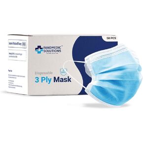 PandMedic Disposable Face Mask MADE in USA | Premium Medical American 3 Ply Safety Face Masks Breathable With Elastic Ear Loops - 50ct Box