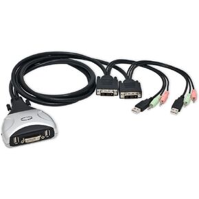 2 Port KVM Switch 1920 X 1200 - DVI W/ Audio and USB 2.0 Hub – Display/ Screen KVM Switch - DVI 3.9 ft Cables
