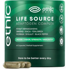 KSM-66 Ashwagandha and Maca Root with Fenugreek, Ginseng, Shilajit, Organic Moringa & Black Pepper for Mood and Stress Support - Natural Energy Supplements for Women and Men 60 Ashwagandha Capsules