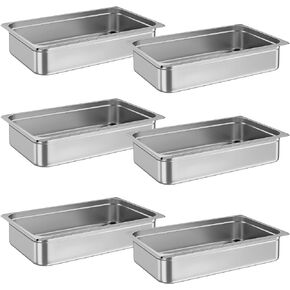 6 Pack Hotel Pan with Lid 6" Deep Steam Table Pan Full Size Restaurant Pans Commercial, Anti-Jamming Hotel Pan Stainless Steel