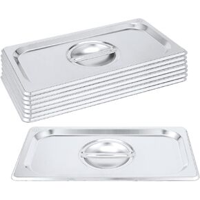 PINGEUI 8 Pack 1/3 Size Stainless Steel Steam Table Lid, Solid Hotel Pan Cover with Handle for Steam Food Pan, Non-Stick Surface