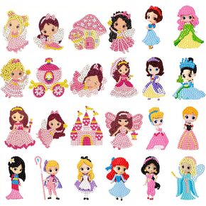 LVIITIS Diamond Painting Cartoon Sticker Kits for Kids(24ct)-Mosaic Making Waterproof Sticker for Girls and Boys - Diamond Arts Gem Handmade Decorative Sticker Age 6-12(Transportation) in Kuwait