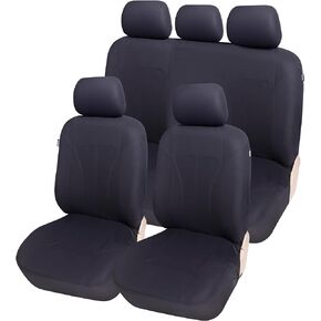 Pennzoil Full Set Polyester Car Seat Covers for Front & Rear Seats - Black/Black Two-Tone, Water & Stain Resistant Universal Fit for Most Cars, Trucks & SUVs