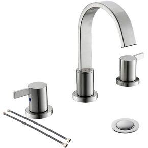 صنبور حوض حمام ذهبي مصقول واسع الانتشار من فيستينا، 8 بوصة، 3 فتحات، 2 مقبض، مع تصريف معدني منبثق، WF040-1-BG in Kuwait