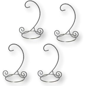BANBERRY DESIGNS Silver Christmas Ornament Stands - Set of 4 Twisted Silver Display Stands - 7" H Holders