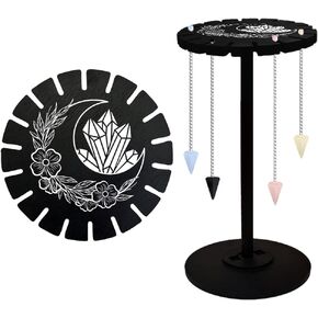 CHGCRAFT Moon and Crystal Pendulum Display Stand Crystal Display Shelf Divination Pendulum Storage Rack with Wooden Wheel Wooden Stick for Crystal Stone Pendant Witch Altar Supplies Decoration