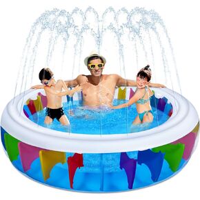 حمام سباحة قابل للنفخ للأطفال مع رشاش - مقاس 70.8 × 70.8 × 15.7 حوض سباحة دائري قابل للنفخ - مستلزمات الفناء الخلفي للحديقة الخارجية in Kuwait