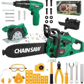Kids Tool Set with Electronic Chainsaw Toys & Kid Drill, Realistic Pretend Play Toddler Tool Toys, Construction Drill Toys, for Kids Toddler and Boys Age 3 4 5 6 7 8 Years Old