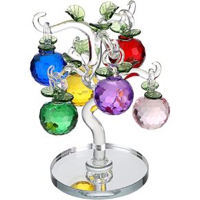 OwnMy Crystal Red Apple Tree Ornament Artificial Apple Tree Figurine Decorative Apple Tree Collectible, Glass Apple Tree Paperweight Table Decoration Centerpiece for Living Room Home Office Birthday