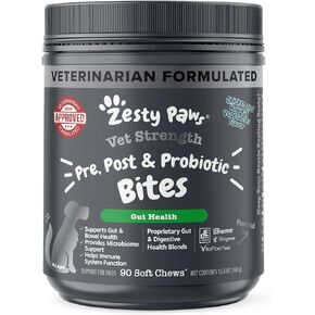 Zesty Paws Probiotic for Dogs - Probiotics for Gut Flora, Digestive Health, Occasional Diarrhea & Bowel Support - Clinically Studied DE111 Dog Supplement Soft Chews for Pet Immune System VS, 90 Count