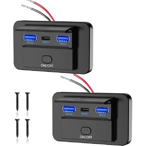 منفذ USB من thlevel 12 فولت RV نوع C مع مفتاح طاقة 66 وات مزدوج QC3.0 USB وPD3.0 مقبس شحن سريع 12 فولت 24 فولت شاحن سيارة RV لوحة تبديل شاحن سيارة مع غطاء مقاوم للماء للقارب البحري ATV Motorcycl