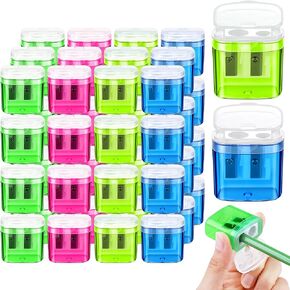 Aodaer 60 Pieces Pencil Sharpeners Manual Double Hole Pencil Sharpener for Kids Dual Hole Pencil Sharpener for School Office Home, Assorted 4 Colors