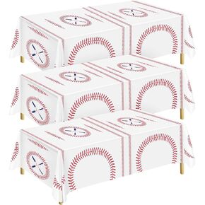 durony 3 Packs Baseball Tablecloth 108 x 54 Inch Plastic Baseball Table Cover Party Tableware for Baseball Theme Birthday Party Supplies