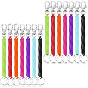 Mozeat Lens 14PCS Spiral Retractable Spring Coil Keychain Retractable Coil Springs Keychains with Lobster Clasp, Spring Coil Leash Cord Safety Ropes for Keys Wallet Cellphone, 7 Colors