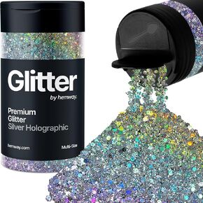 Hemway Fluorescent Orange 5 Size Glitter Mix 120g/4.2oz Fine Chunky Metallic Resin Craft Multi-Size Glitter Flake Sequin Shaker for Epoxy, Hair Face Body Eye Nail Art Festival, DIY Party Decorations