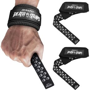 JerkFit Death Straps - Weight Lifting Straps for Men, Women - Durable Wrist Straps for Weightlifting, Gym Workouts, Deadlifts, Powerlifting - Gym Straps With Ultra Thick Neoprene Padded Wrist Wrap