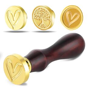 Amabro Wax Seal Stamp, 2PCS Vintage Removable Brass Head 1PCS Retro Rosewood Handle Sealing Wax Stamp for Wedding Party Invitation Gift Wrap Envelope Christmas Thanksgiving Card(Heart, Tree) in Saudi Arabia