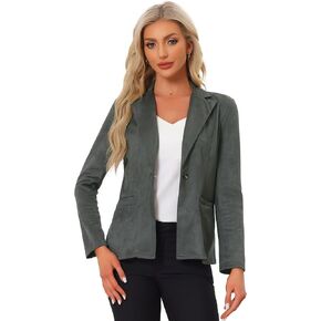 Allegra K Faux Suede Casual Blazer for Women's Lapel Collar Long Sleeve Work Office Jacket
