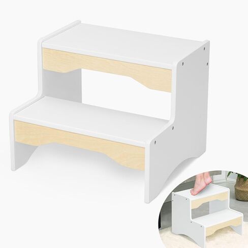 Frogprin خشبية طفل خطوة البراز، 2 خطوة البراز للأطفال بالوعة الحمام، قعادة بيضاء خطوة البراز للأطفال، الطفل يخطو البراز للمطبخ الحضانة غرفة نوم مزدوجة الارتفاع، قوي غير قابل للانزلاق للأطفال البالغين in Kuwait