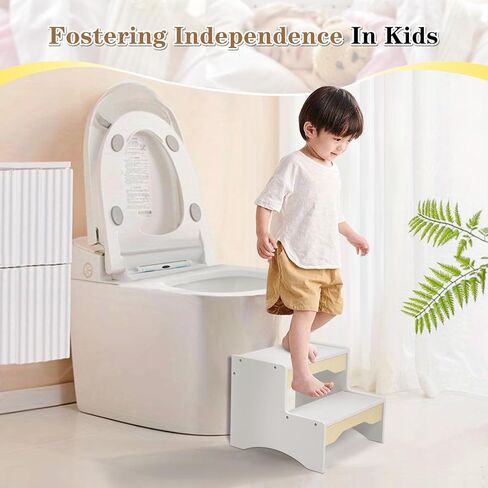 Frogprin خشبية طفل خطوة البراز، 2 خطوة البراز للأطفال بالوعة الحمام، قعادة بيضاء خطوة البراز للأطفال، الطفل يخطو البراز للمطبخ الحضانة غرفة نوم مزدوجة الارتفاع، قوي غير قابل للانزلاق للأطفال البالغين in Kuwait