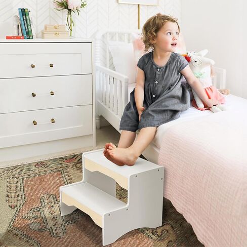 Frogprin خشبية طفل خطوة البراز، 2 خطوة البراز للأطفال بالوعة الحمام، قعادة بيضاء خطوة البراز للأطفال، الطفل يخطو البراز للمطبخ الحضانة غرفة نوم مزدوجة الارتفاع، قوي غير قابل للانزلاق للأطفال البالغين in Kuwait