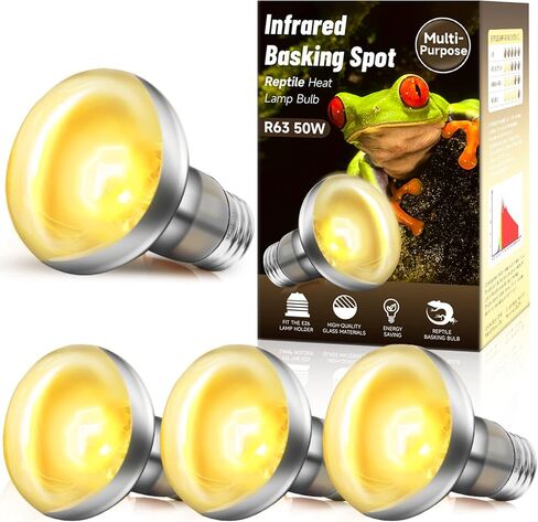 HETOO 50w Reptile Heat Lamp Bulb Infrared Basking Light Lamp for Reptiles, Lizard, Turtle, Bearded Dragon Amphibian Heating Use with E26 Base, White, 4 Pack in Saudi Arabia