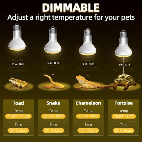 HETOO 50w Reptile Heat Lamp Bulb Infrared Basking Light Lamp for Reptiles, Lizard, Turtle, Bearded Dragon Amphibian Heating Use with E26 Base, White, 4 Pack in Saudi Arabia