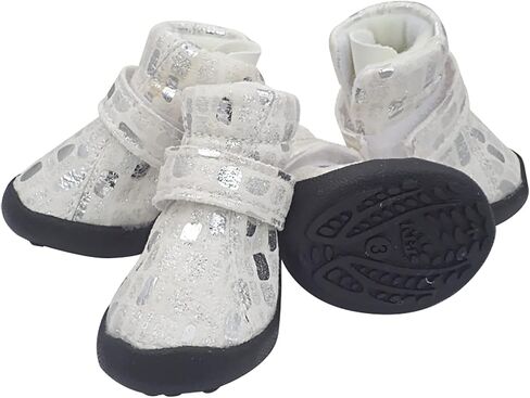 RMAMSCOV Pet Dog Shoes, 4PCS Snow Small Dog Boots, Winter Waterproof Skidproof Warm Protective Boots with Adjustable Straps,Comfortable Paw Protector for Small Medium Pet Cat Dog (#1, White) in Saudi Arabia