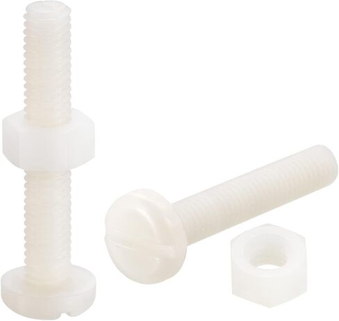 uxcell 20 Pairs Nylon Screw Nut Assortment, M6x35mm Slotted Pan Head Screws & M6 Hex Nuts for Machinery, Electronics, White in Saudi Arabia
