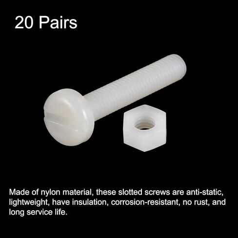uxcell 20 Pairs Nylon Screw Nut Assortment, M6x35mm Slotted Pan Head Screws & M6 Hex Nuts for Machinery, Electronics, White in Saudi Arabia