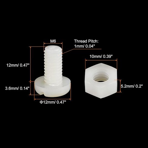 uxcell 20 Pairs Nylon Screw Nut Assortment, M6x35mm Slotted Pan Head Screws & M6 Hex Nuts for Machinery, Electronics, White in Saudi Arabia