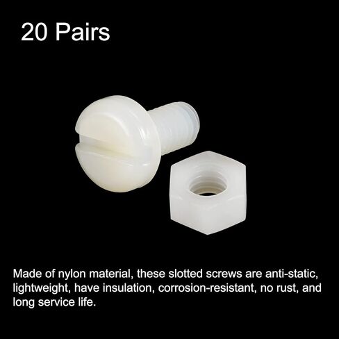 uxcell 20 Pairs Nylon Screw Nut Assortment, M6x35mm Slotted Pan Head Screws & M6 Hex Nuts for Machinery, Electronics, White in Saudi Arabia