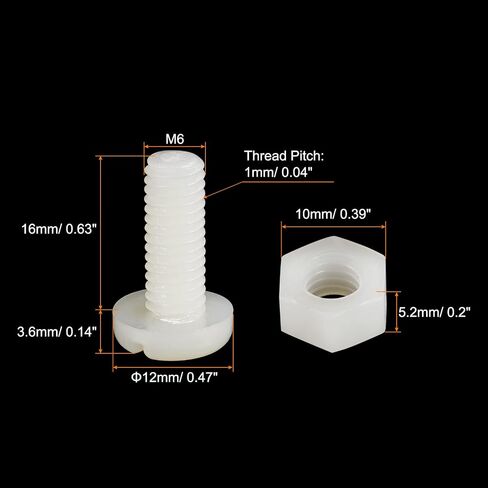uxcell 20 Pairs Nylon Screw Nut Assortment, M6x35mm Slotted Pan Head Screws & M6 Hex Nuts for Machinery, Electronics, White in Saudi Arabia