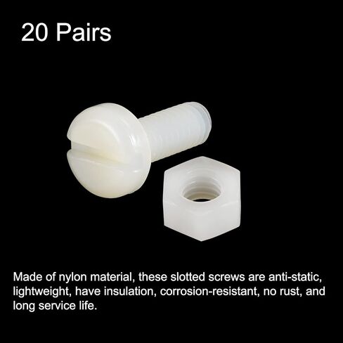 uxcell 20 Pairs Nylon Screw Nut Assortment, M6x35mm Slotted Pan Head Screws & M6 Hex Nuts for Machinery, Electronics, White in Saudi Arabia