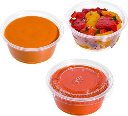 STACKABLES Pack of 150 Plastic Small Portion Cups with Lids 3.35oz ~ Soufle Cups, Sauce Pot with Lids, Portion Cups with Lids ~ Take Away Chutney Ketchup, Jelly Shot & Salad Dressing Cups in Saudi Arabia