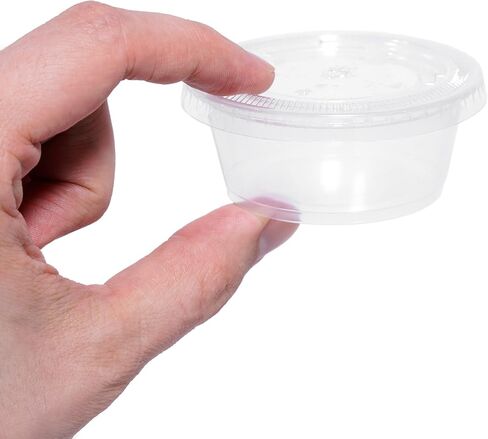 STACKABLES Pack of 150 Plastic Small Portion Cups with Lids 3.35oz ~ Soufle Cups, Sauce Pot with Lids, Portion Cups with Lids ~ Take Away Chutney Ketchup, Jelly Shot & Salad Dressing Cups in Saudi Arabia