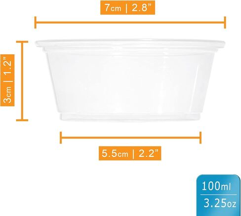 STACKABLES Pack of 150 Plastic Small Portion Cups with Lids 3.35oz ~ Soufle Cups, Sauce Pot with Lids, Portion Cups with Lids ~ Take Away Chutney Ketchup, Jelly Shot & Salad Dressing Cups in Saudi Arabia